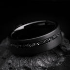 Tungsten Ring Men Black Meteorite Wedding Band Beveled Edge
