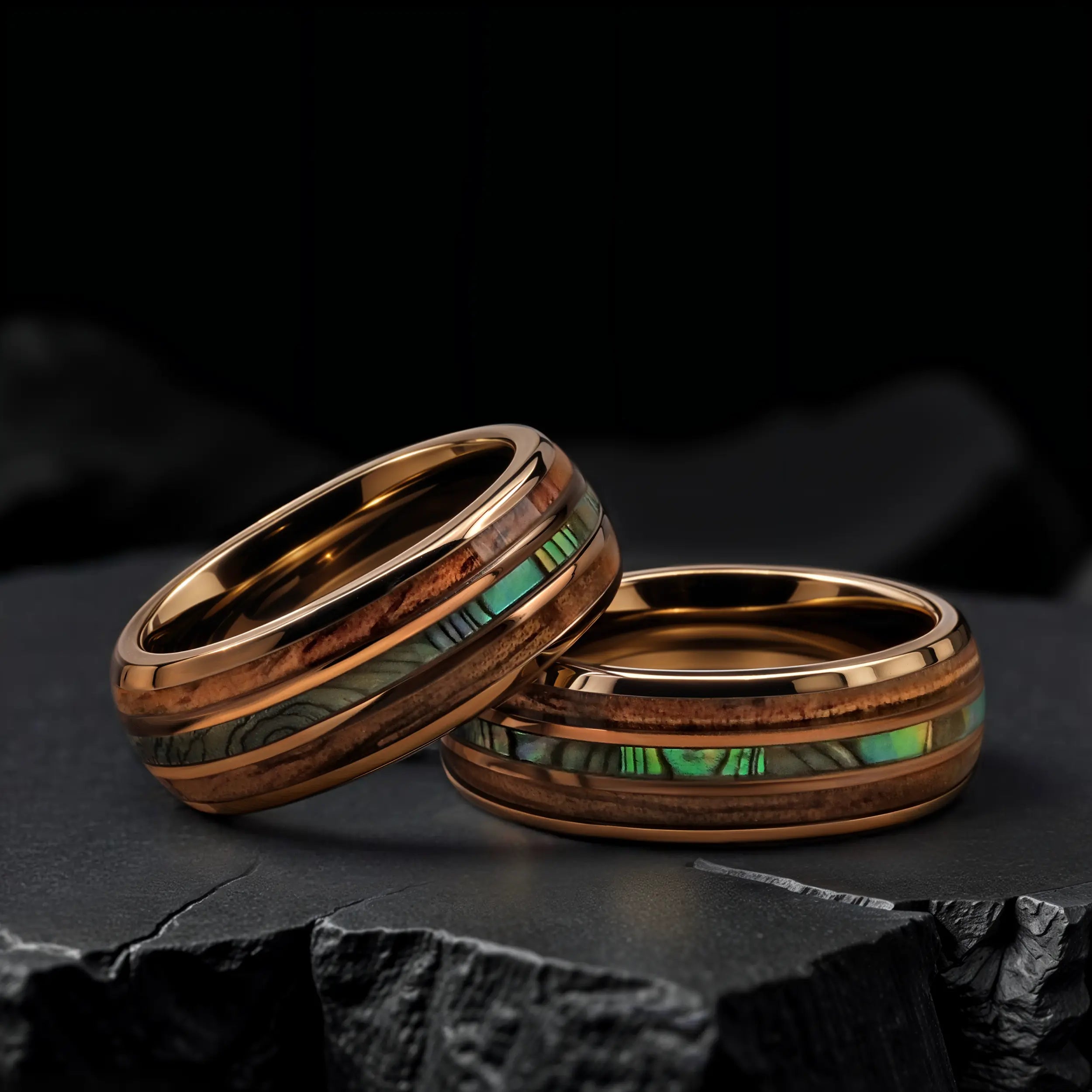 Tungsten Ring Men Wood Abalone Wedding Band Hawaiian