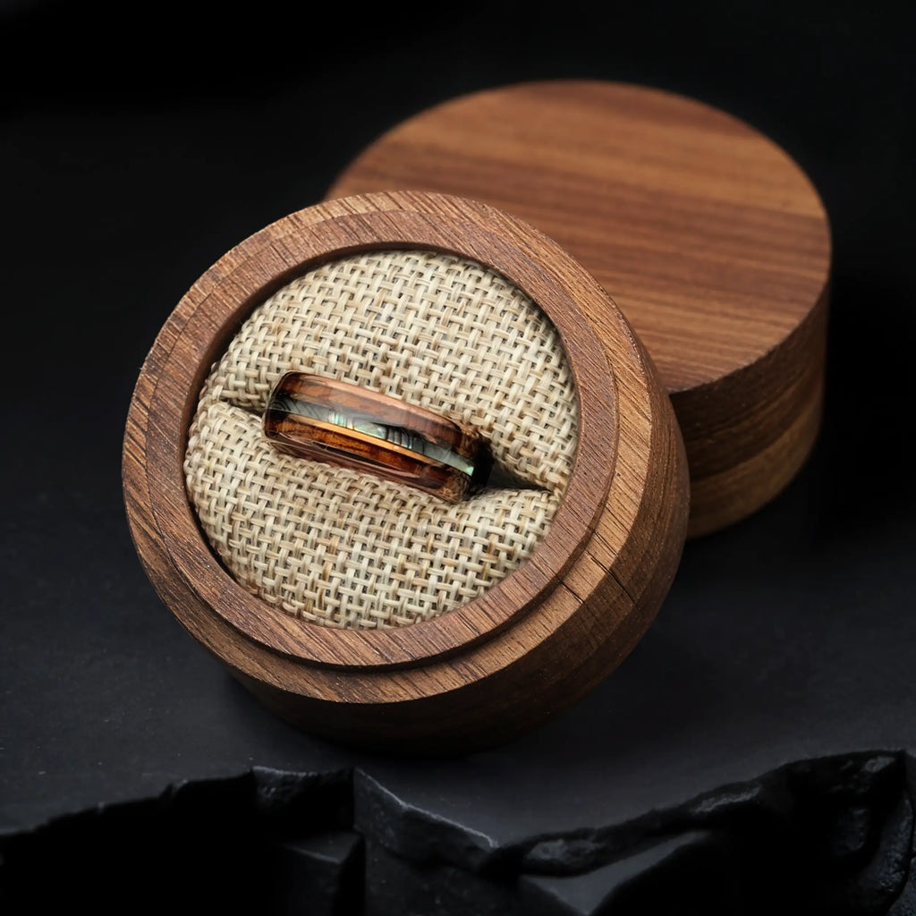 Tungsten Ring Men Wood Abalone Wedding Band Hawaiian