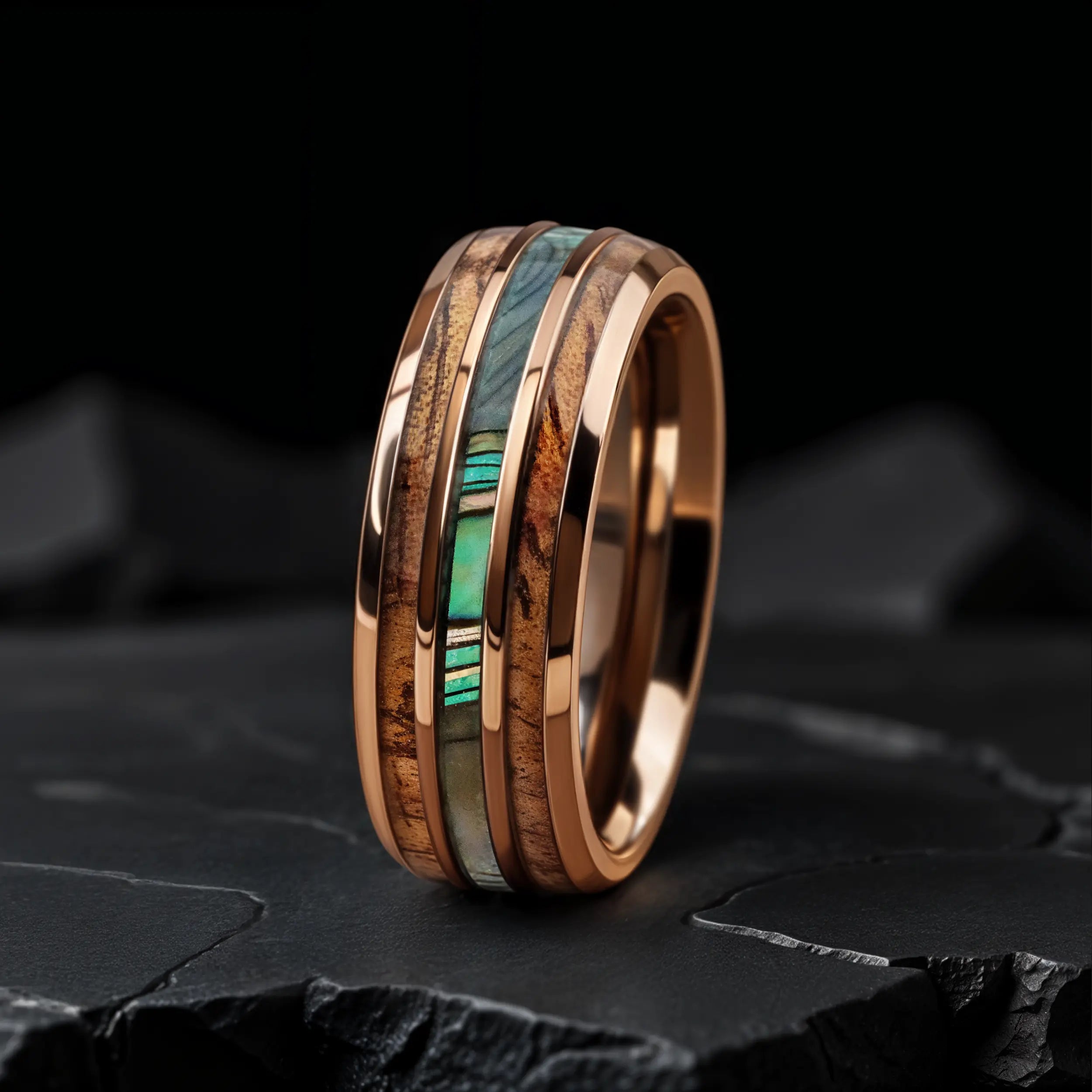 Tungsten Ring Men Wood Abalone Wedding Band Hawaiian