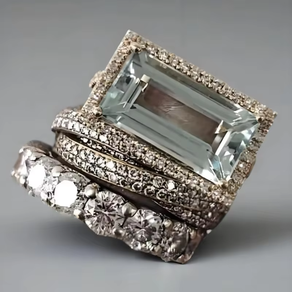 Turquoise Relic Ring Set | White Gold Color