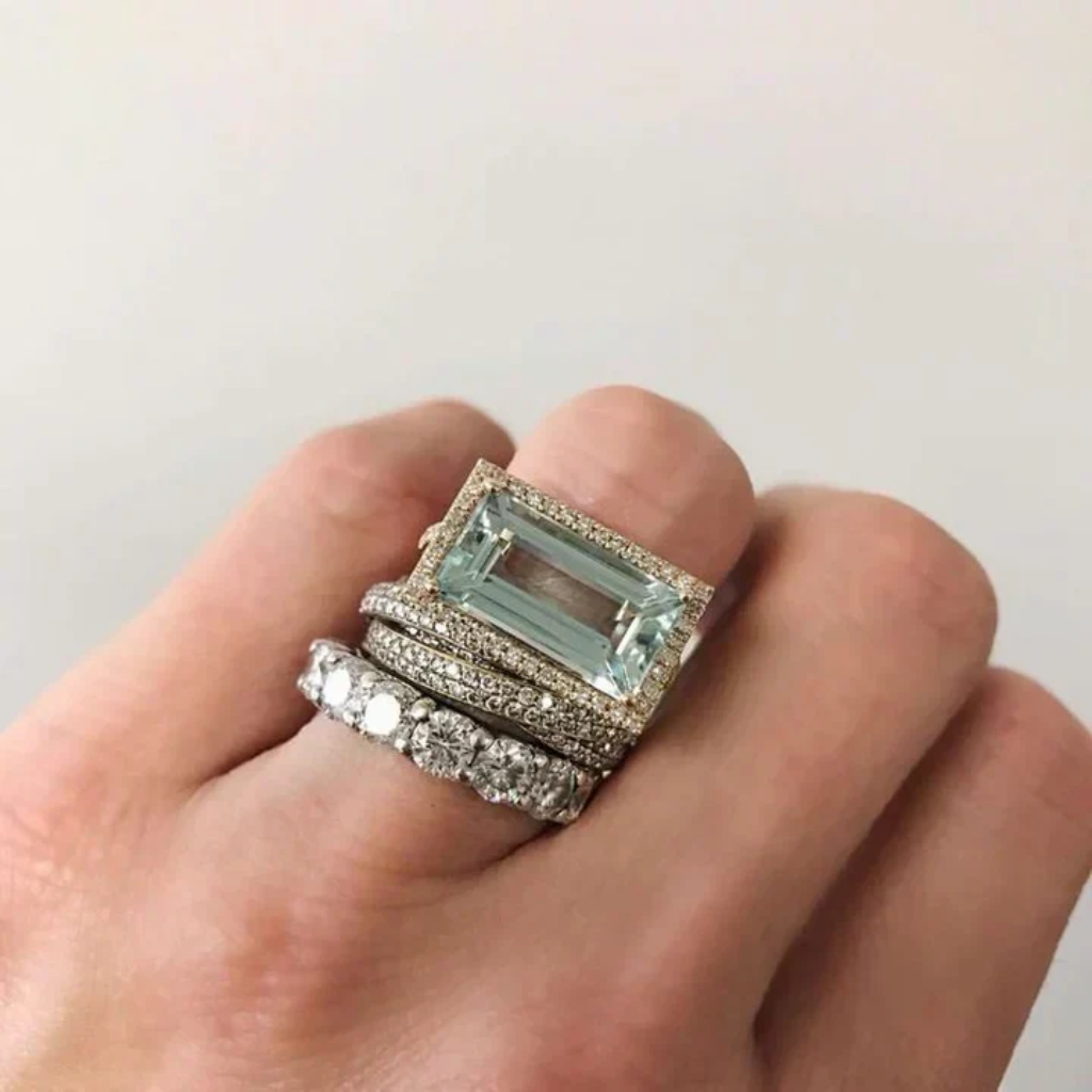 Turquoise Relic Ring Set | White Gold Color