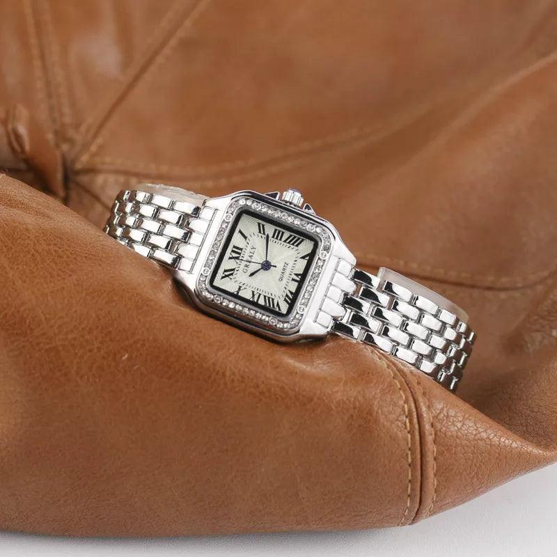 Vintage Women's Watch - Morant - Square Dial, Quartz Movement-Tithesource-Silver/Diamond-