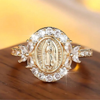 Virgin Mary Ring Golden | Women-Tithesource-Gold-5-