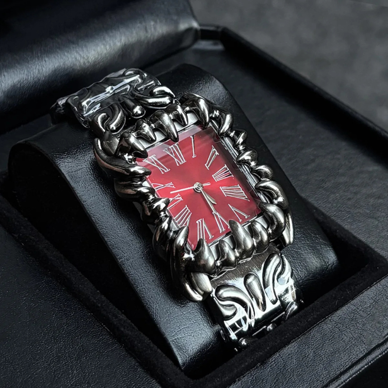 Watch Square Claw Case Retro Y2K Red Quartz-Tithesource-