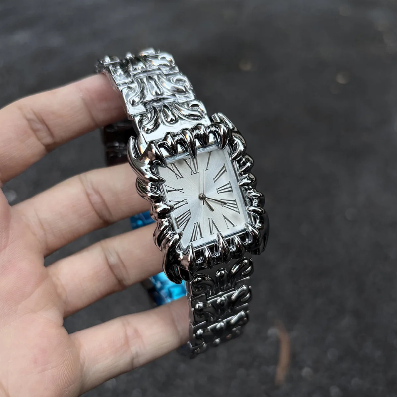 Watch Square Claw Case Retro Y2K Red Quartz-Tithesource-White-