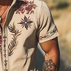 Western Shirt Men Embroidered Short Sleeve Floral Cowboy