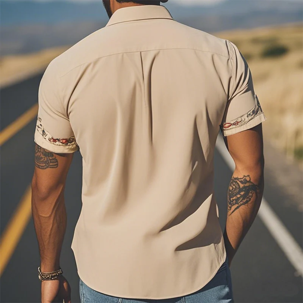 Western Shirt Men Embroidered Short Sleeve Floral Cowboy