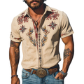 Western Shirt Men Embroidered Short Sleeve Floral Cowboy