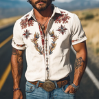 Western Shirt Men Embroidered Short Sleeve Floral Cowboy