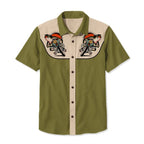 Western Shirt Men Short Sleeve Embroidered Floral Cowboy