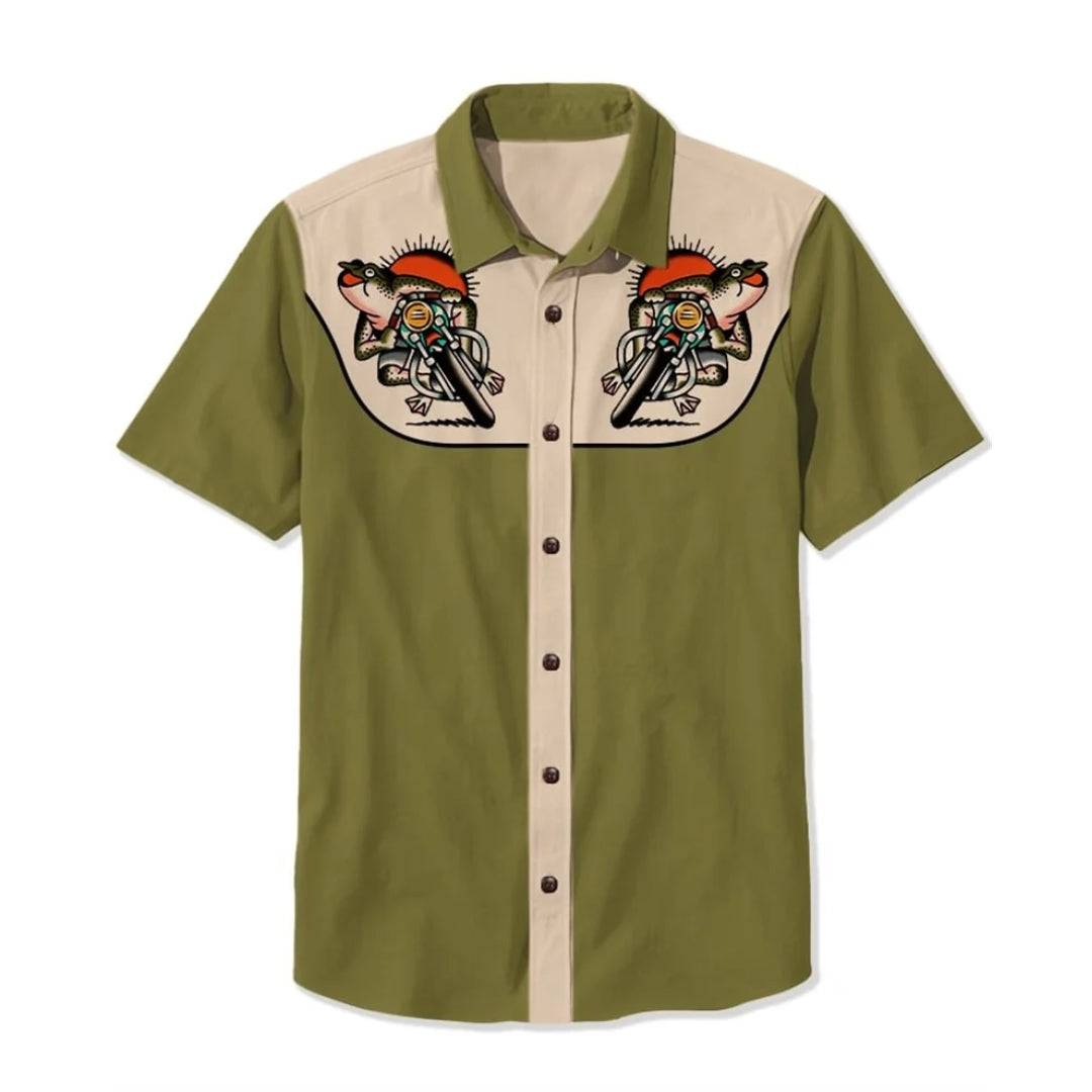 Western Shirt Men Short Sleeve Embroidered Floral Cowboy