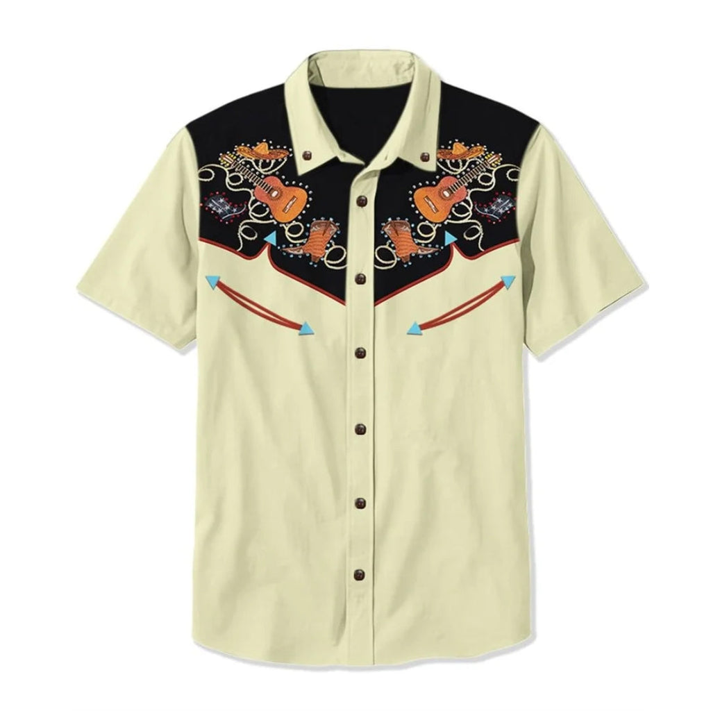 Western Shirt Men Short Sleeve Embroidered Floral Cowboy