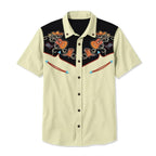 Western Shirt Men Short Sleeve Embroidered Floral Cowboy