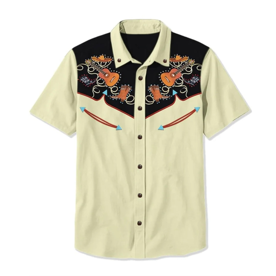 Western Shirt Men Short Sleeve Embroidered Floral Cowboy