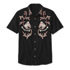 Western Shirt Men Short Sleeve Embroidered Floral Cowboy