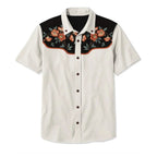 Western Shirt Men Short Sleeve Embroidered Floral Cowboy