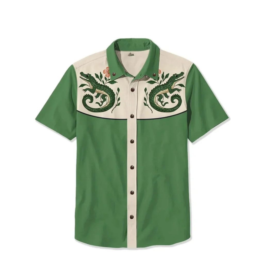Western Shirt Men Short Sleeve Embroidered Floral Cowboy