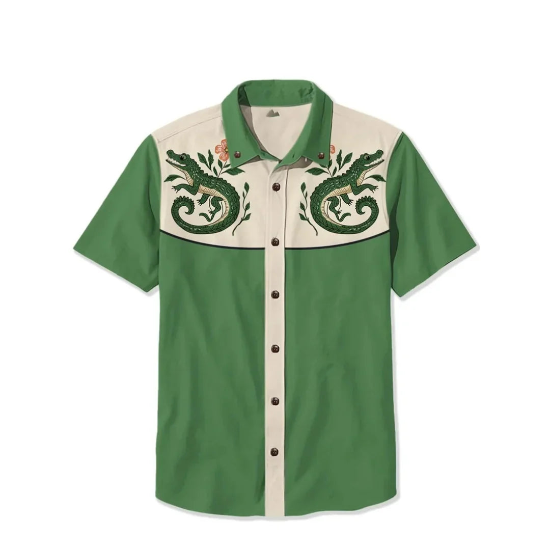 Western Shirt Men Short Sleeve Embroidered Floral Cowboy