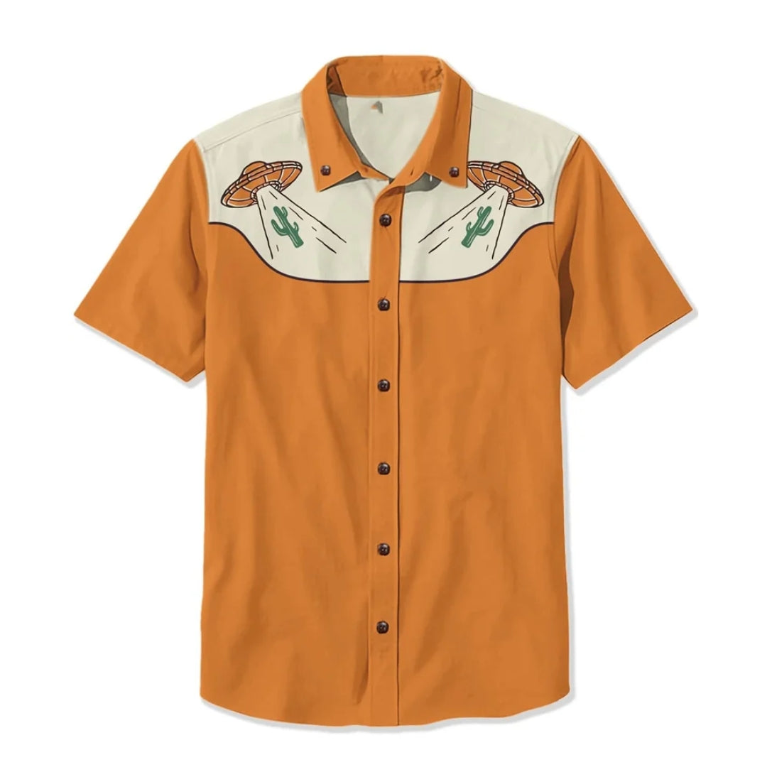Western Shirt Men Short Sleeve Embroidered Floral Cowboy