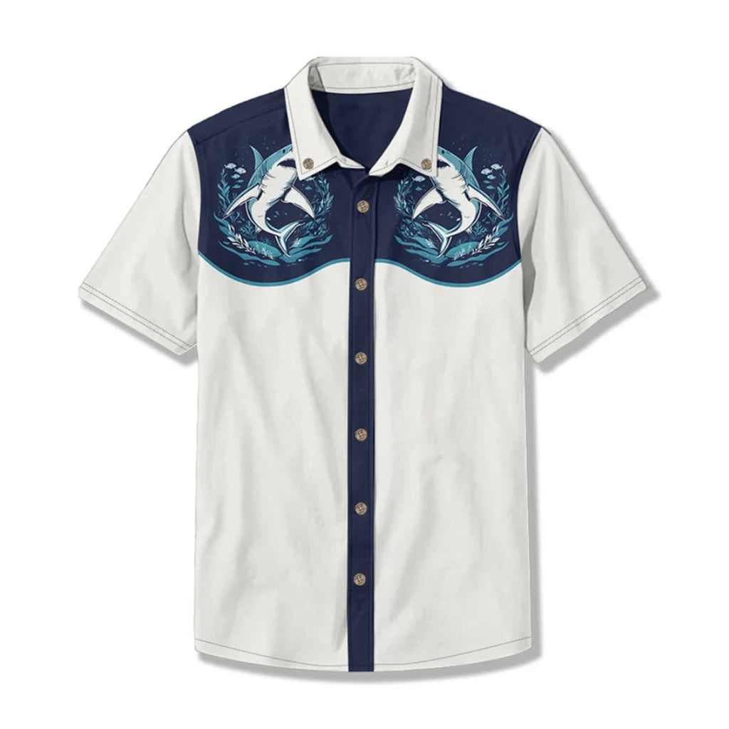 Western Shirt Men Short Sleeve Embroidered Floral Cowboy