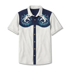Western Shirt Men Short Sleeve Embroidered Floral Cowboy
