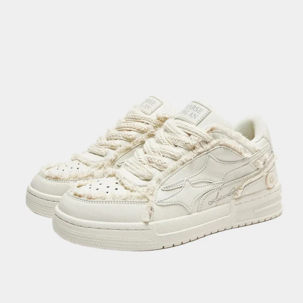 White Chunky Star Sneakers - Platform Streetwear Shoes-Tithesource-