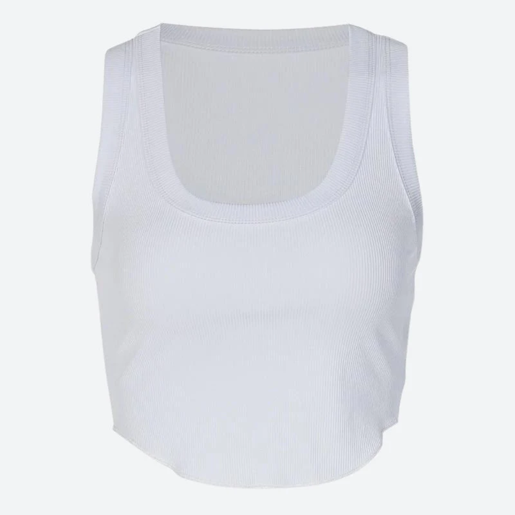 White Ribbed Crop Tank Top Women - Fitted Stretch-Tithesource-