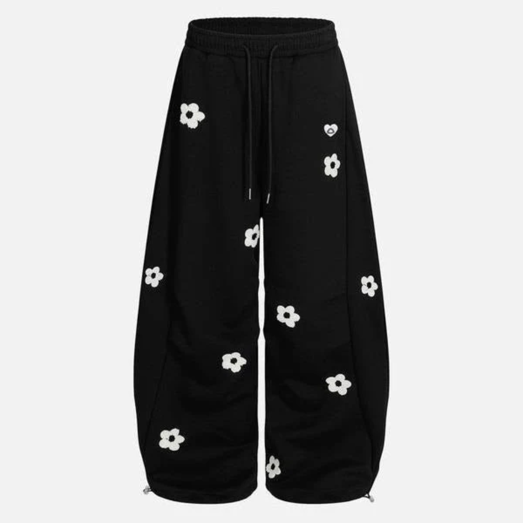 Wide Leg Sweatpants Women Baggy Barrel Flower Print Streetwear