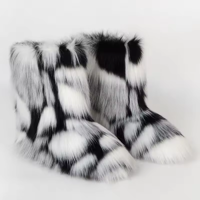 Women Boots Fluffy Streetwear Y2K-Tithesource-Black/White-36-