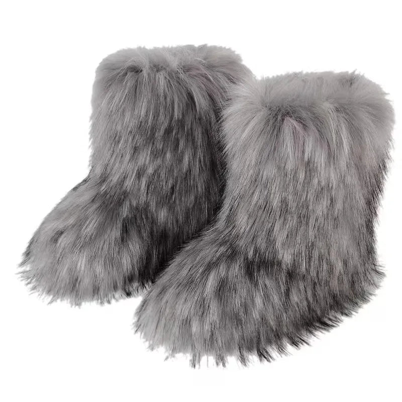 Women Boots Fluffy Streetwear Y2K-Tithesource-Grey-36-