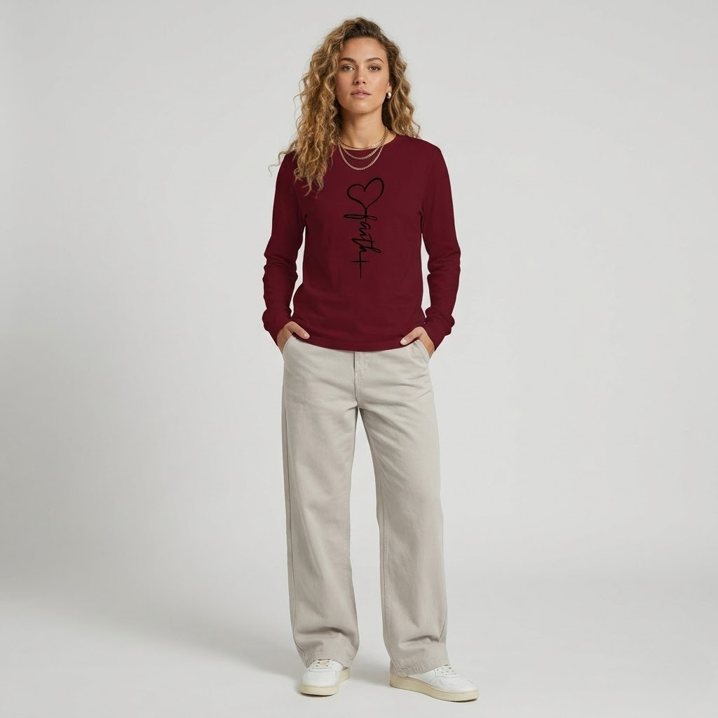 Women's Faith & Love Casual Long Sleeve Crew Neck Shirt