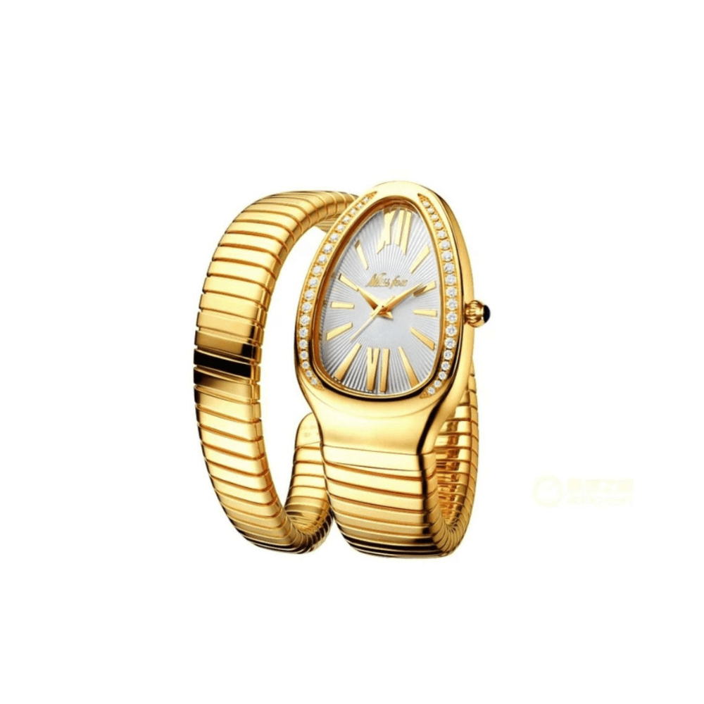 Women's Snake Wrap Watch - Coil Bracelet, Quartz-Tithesource-Gold/White-