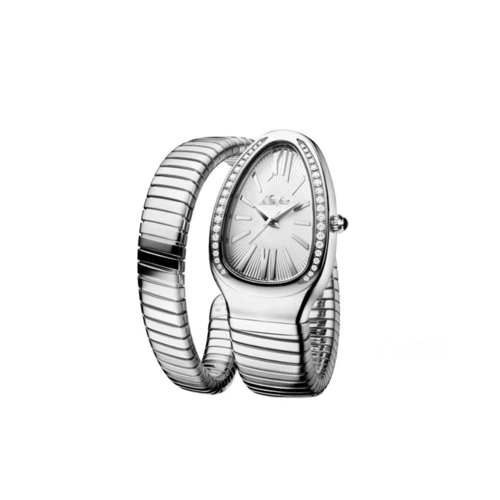 Women's Snake Wrap Watch - Coil Bracelet, Quartz-Tithesource-Silver/White-