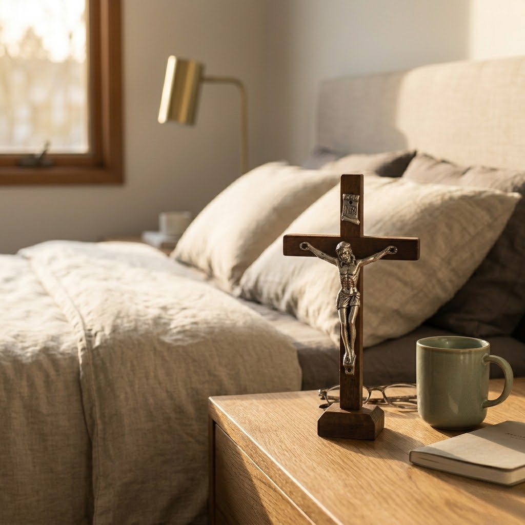 Wooden Jesus Cross with Stand | Religious Crucifix | Catholic Home Decor