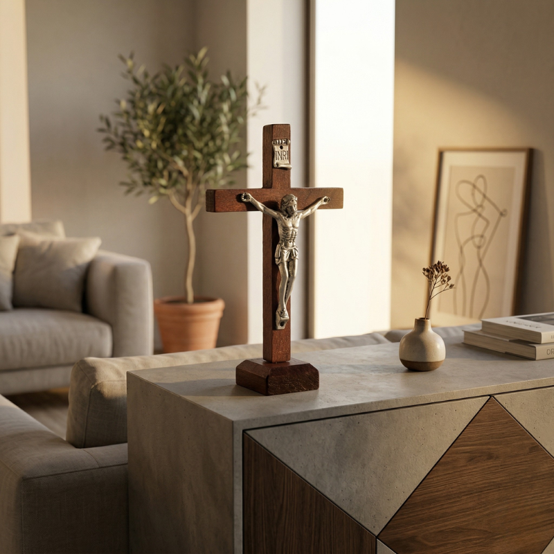 Wooden Jesus Cross with Stand | Religious Crucifix | Catholic Home Decor