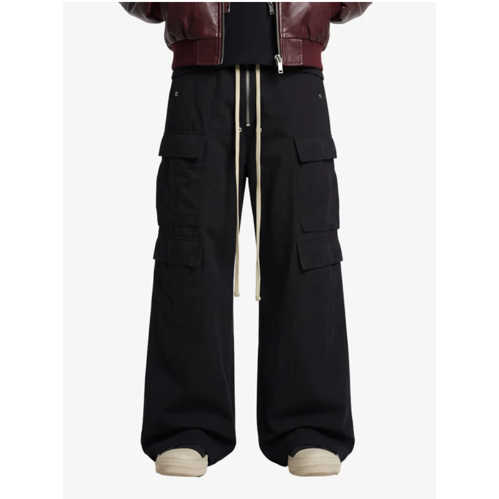 Woven Cargo Pants Baggy Wide Leg Flared Multi Pocket Streetwear
