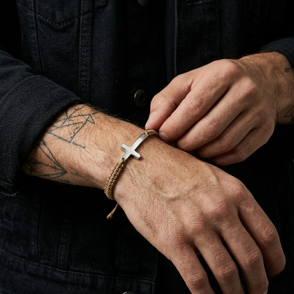 Woven Stainless Steel Cross Bracelet for Men | Baptized