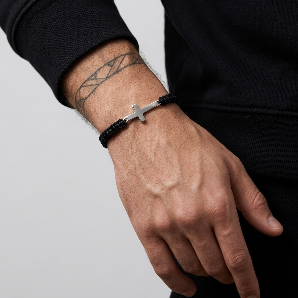 Woven Stainless Steel Cross Bracelet for Men | Baptized
