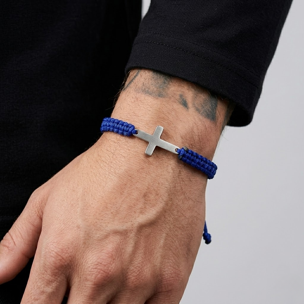 Woven Stainless Steel Cross Bracelet for Men | Baptized