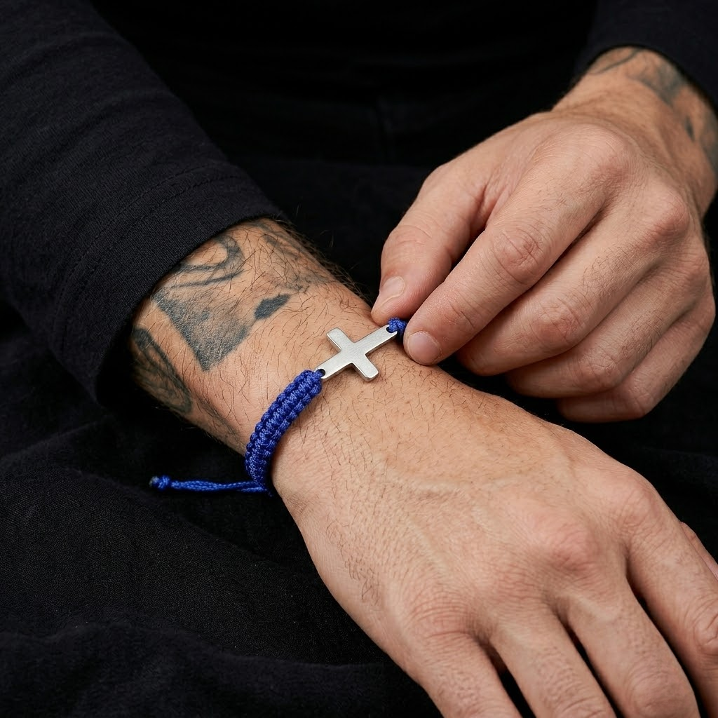 Woven Stainless Steel Cross Bracelet for Men | Baptized