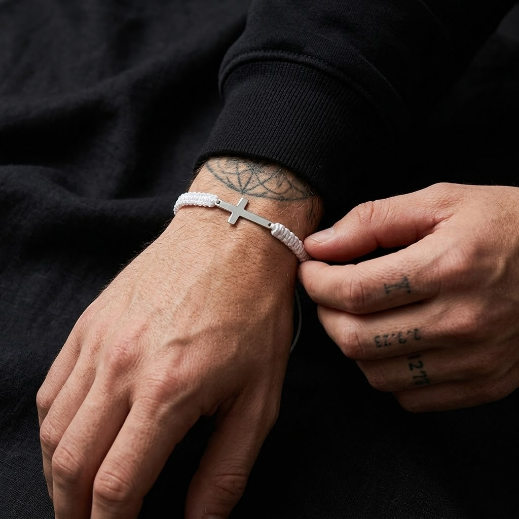 Woven Stainless Steel Cross Bracelet for Men | Baptized