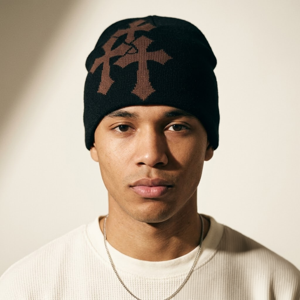 Y2K Crucifix Jacquard Knitted Hat-Tithesource-