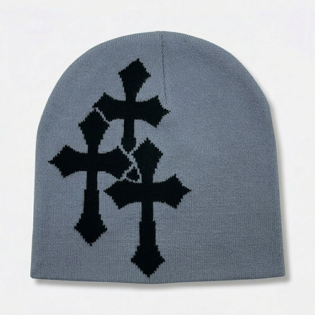 Y2K Crucifix Jacquard Knitted Hat-Tithesource-
