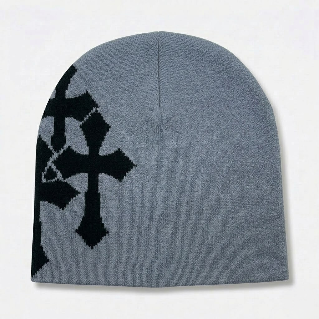 Y2K Crucifix Jacquard Knitted Hat-Tithesource-