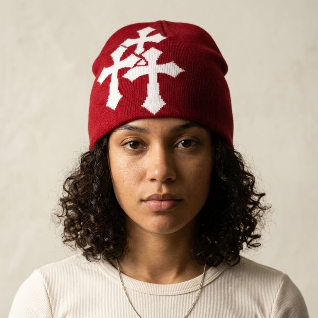 Y2K Crucifix Jacquard Knitted Hat-Tithesource-