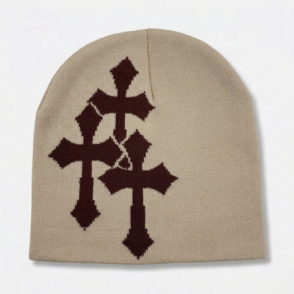 Y2K Crucifix Jacquard Knitted Hat-Tithesource-