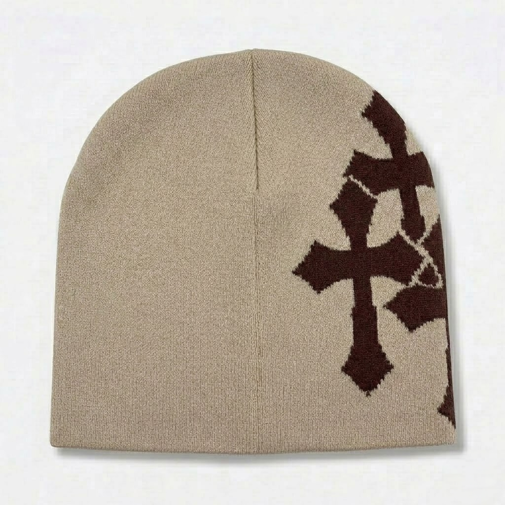 Y2K Crucifix Jacquard Knitted Hat-Tithesource-