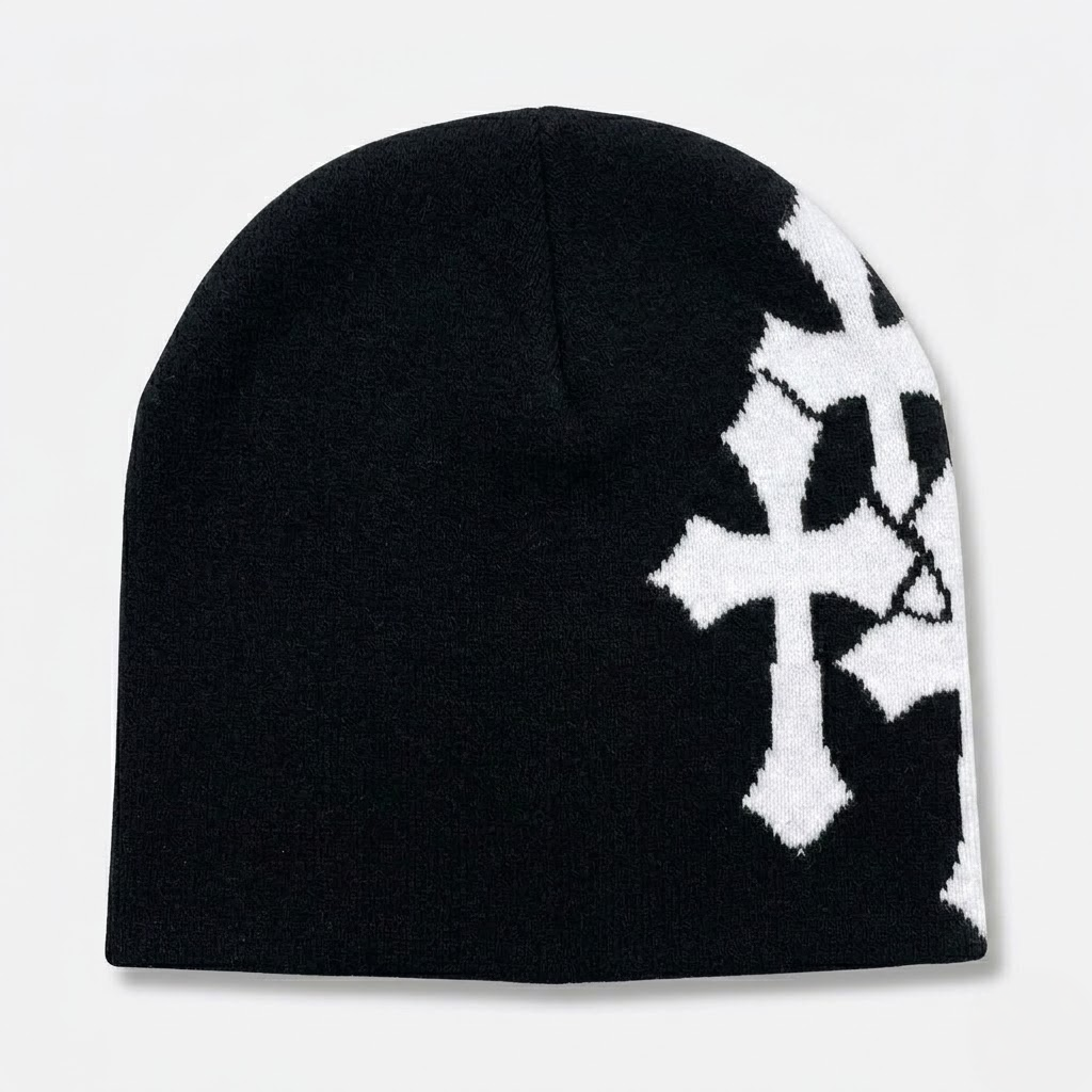 Y2K Crucifix Jacquard Knitted Hat-Tithesource-