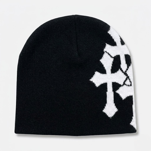 Y2K Crucifix Jacquard Knitted Hat-Tithesource-